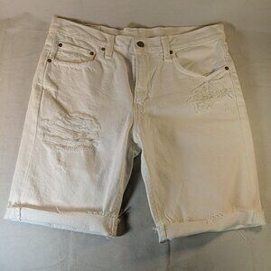 Levis 511 White Distressed Shorts Bermuda Denim Jeans Womens W33 33 0120-099-501